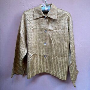 Lisbeth Women's Long Sleeve Button Down Top Lightweight Gold Silk Checkered